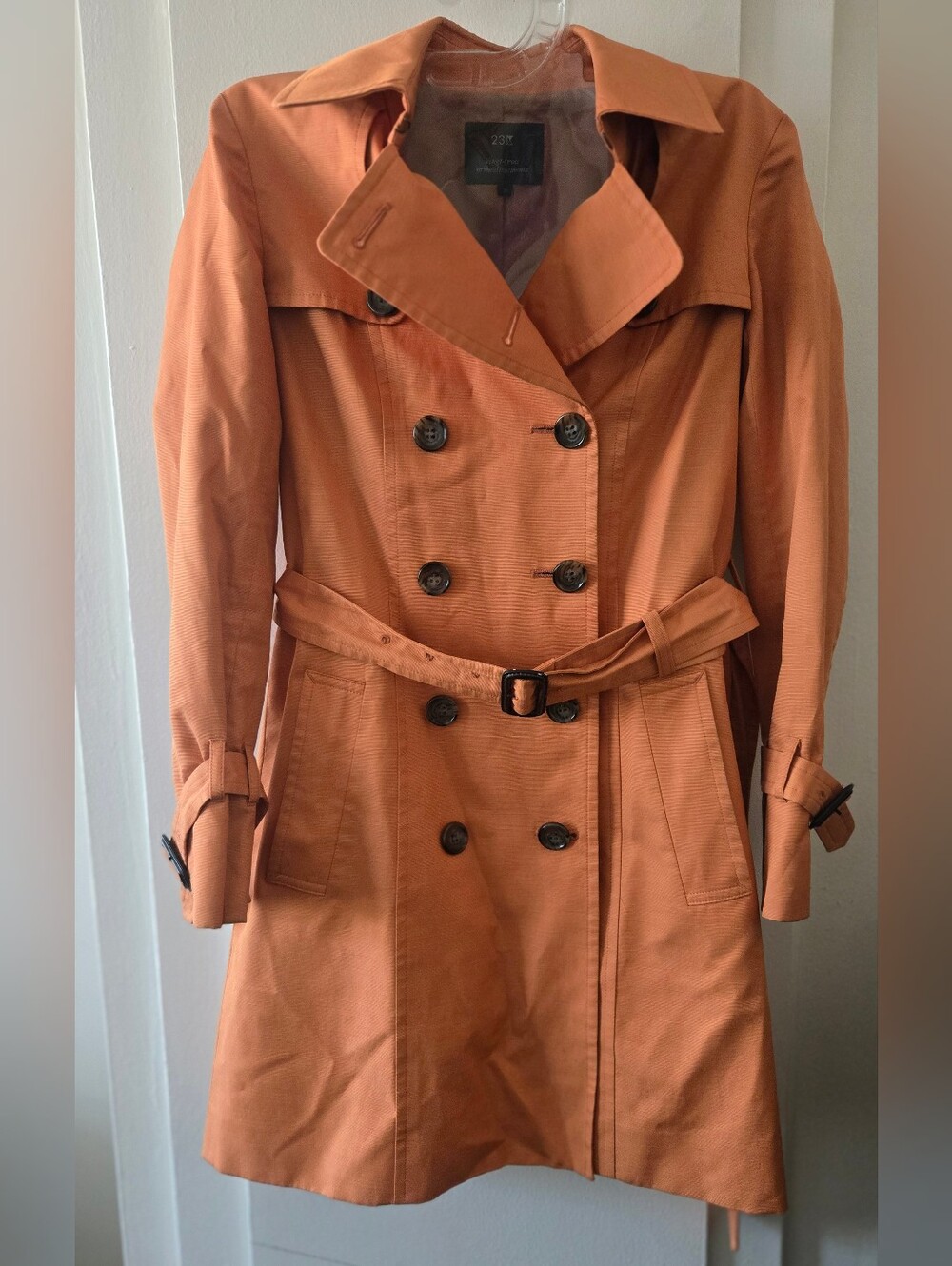 23 Wands Women’s Double-Breasted Trench Coat Rust Orange